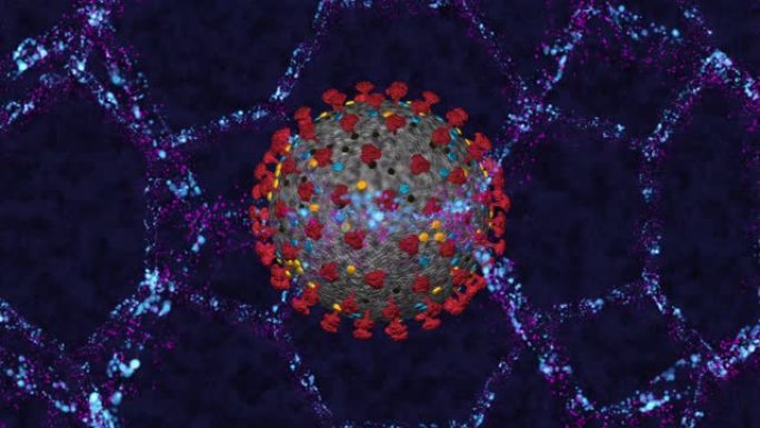 冠状病毒细胞新型冠状病毒肺炎特写氖分子结构背景。3D渲染循环4k