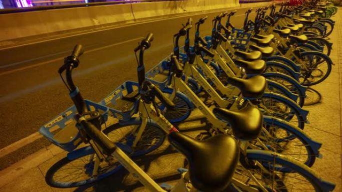广州市中心自行车租赁停车场交通街道延时全景4k中国