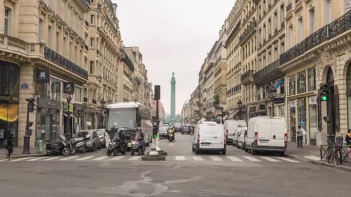 巴黎法国时间流逝4K，巴黎购物街的城市天际线延时
