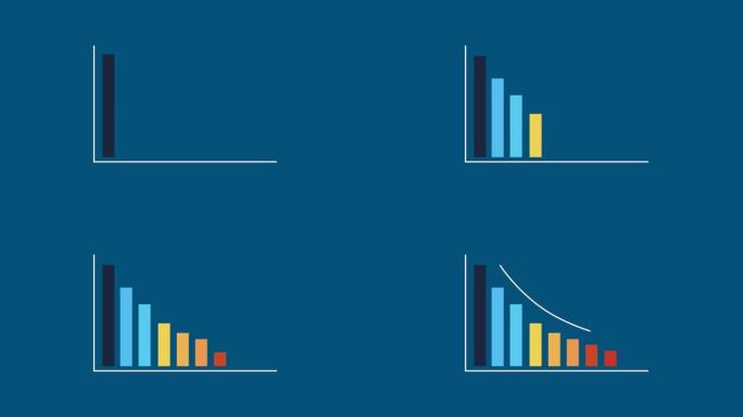 条形图落下动画，蓝色背景上的注释箭头。