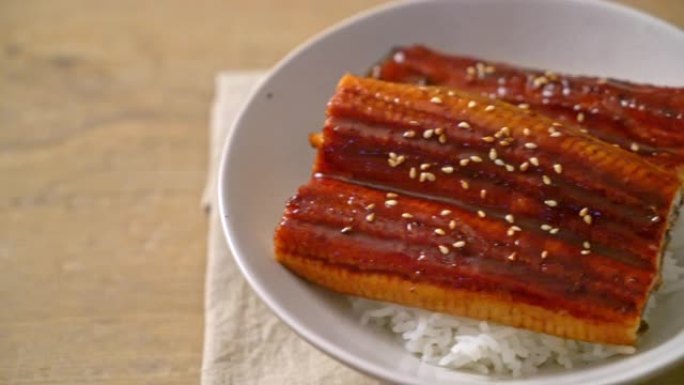 日本鳗鱼与饭碗或Unagi don烤制-日本美食风格