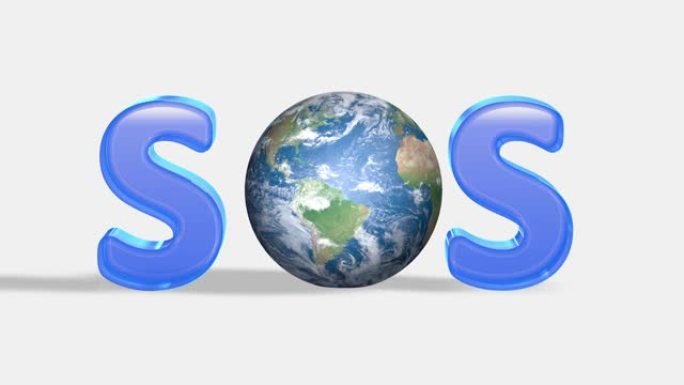 带有旋转地球3d渲染的SOS标志
