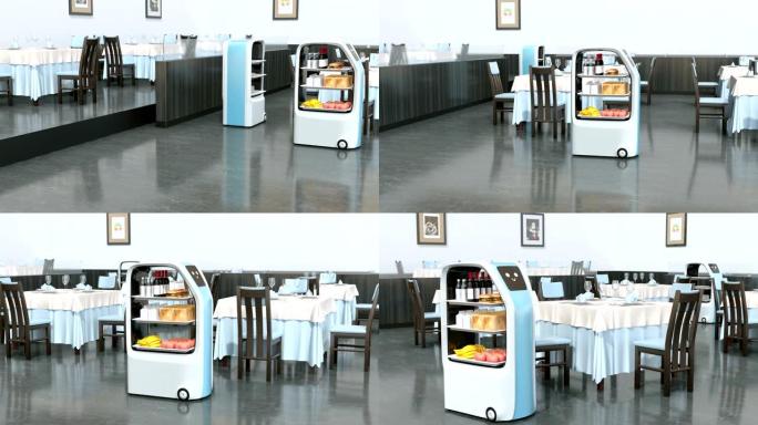 在餐厅工作的送餐机器人