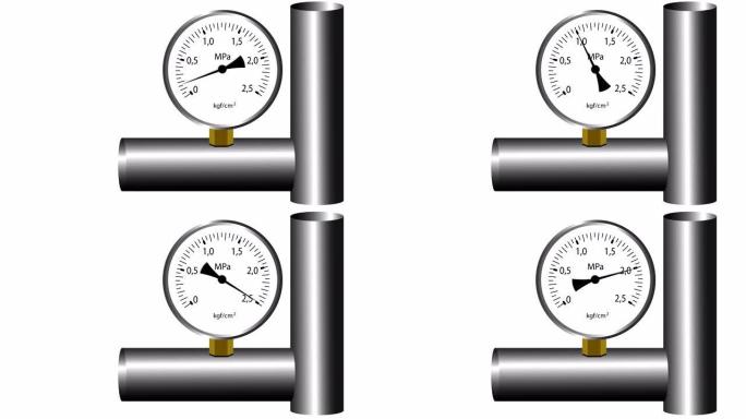 气体压力计工作。白色屏幕背景。4k动画。