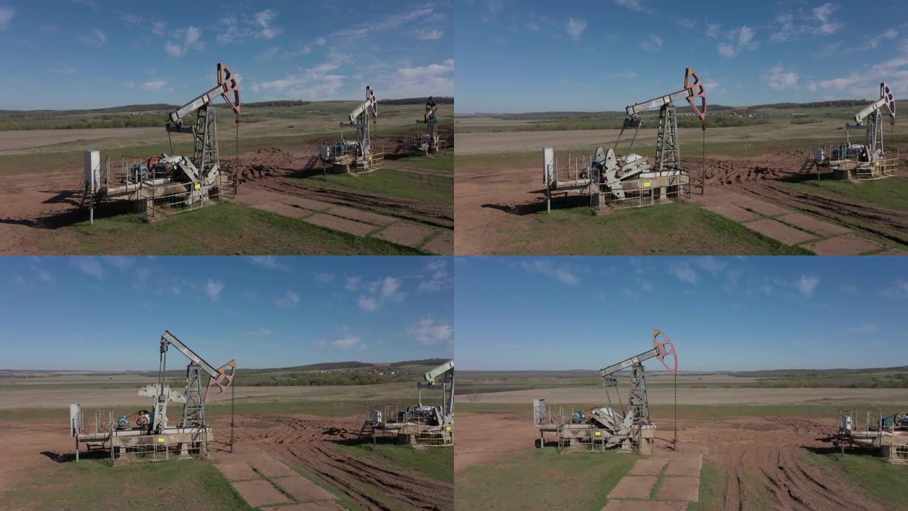 工作中的大型石油井架，航拍视频4k