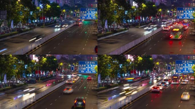 南京市中心夜间照明交通街步行桥延时全景4k中国