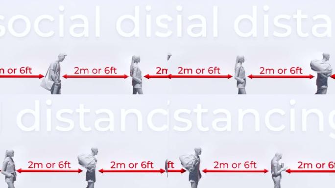 抽象3D人在白色背景上保持新型冠状病毒肺炎的安全距离