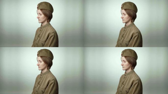 一名身穿苏联制服的年轻女子的视频