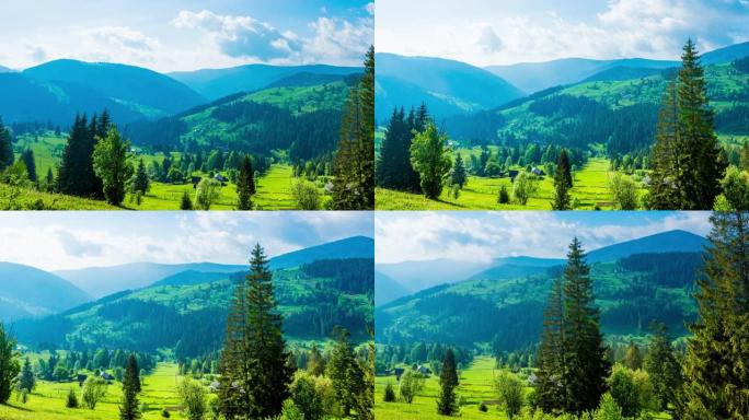 蓝天的时间流逝，云在山上