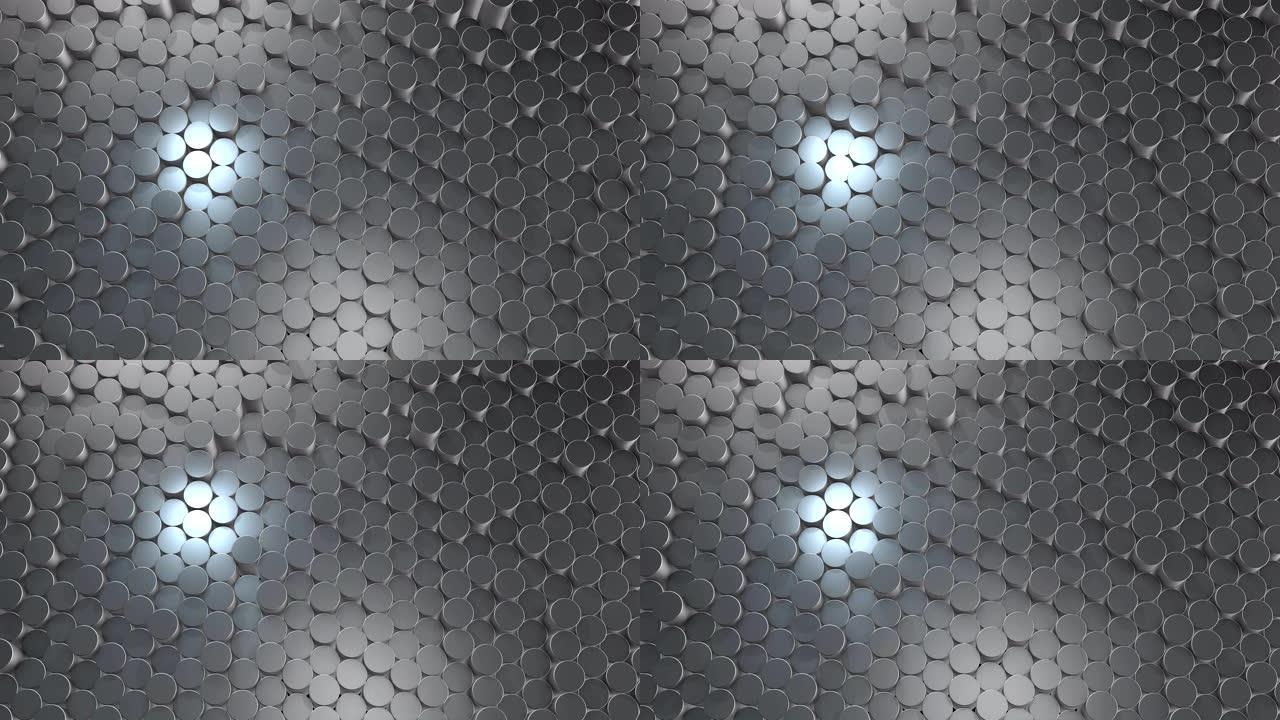 虚拟空间中的抽象圆柱几何铝表面