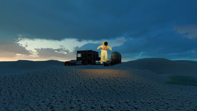 宇航员探索月球的3d动画。概念关键词-探索和冒险