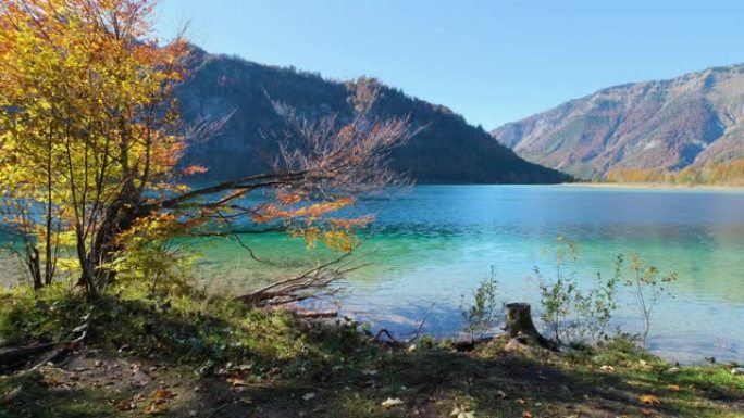 上奥地利州萨尔茨卡默古特秋季阿尔卑斯奥芬塞湖