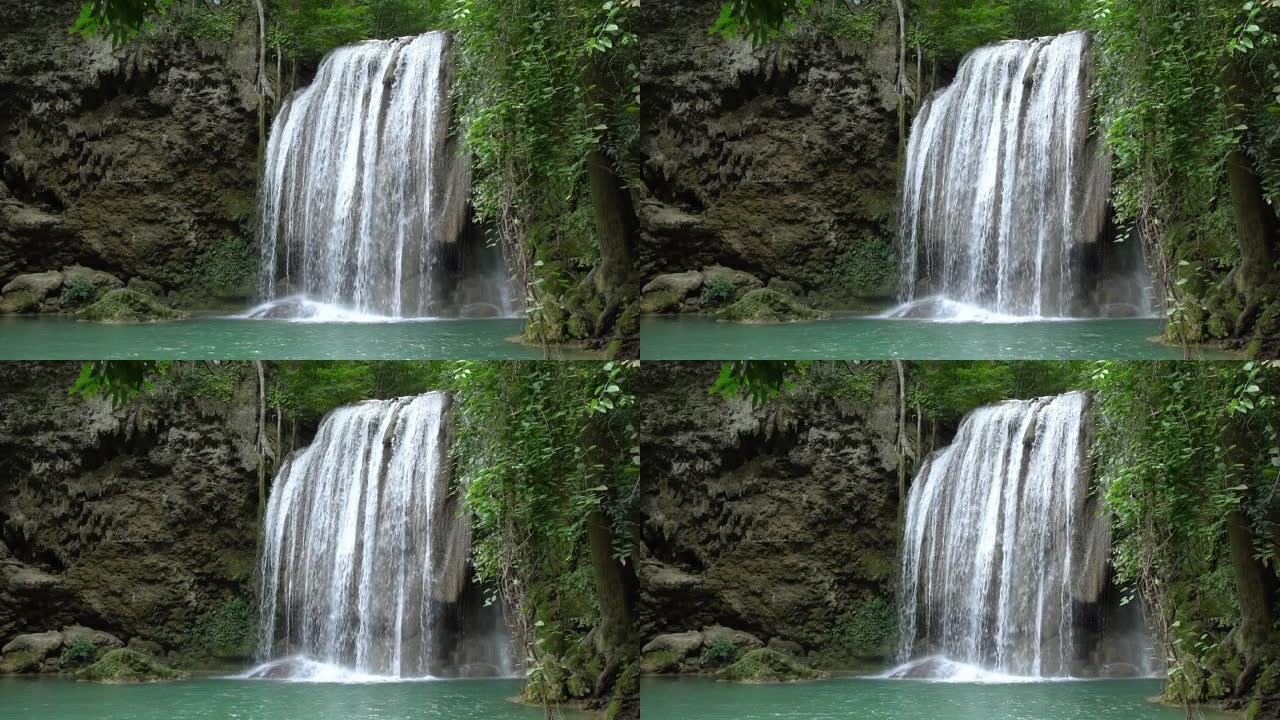 泰国北碧府著名旅游胜地国家公园的四面湾瀑布三级 -- 慢动作