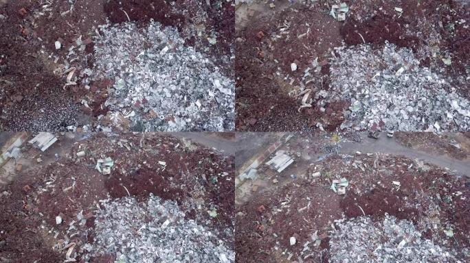 废金属回收垃圾场的鸟瞰图。