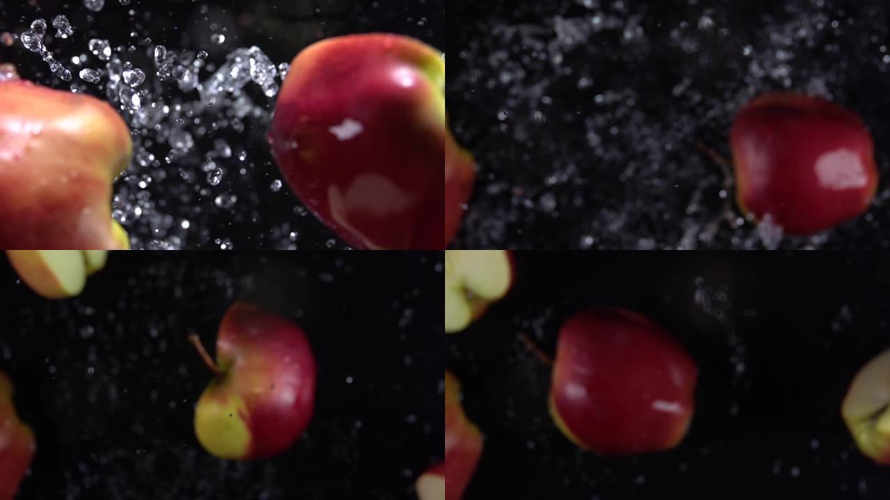 苹果用水爆炸。慢动作500 fps
