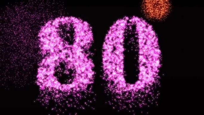 第80个数字粉色烟花之夜闪耀-视频动画