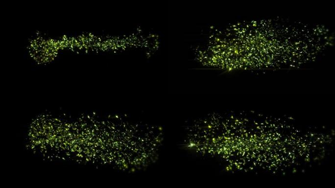 带有火花和发光元素的抽象绿色粒子背景在黑色背景上闪耀着明亮的粒子恒星