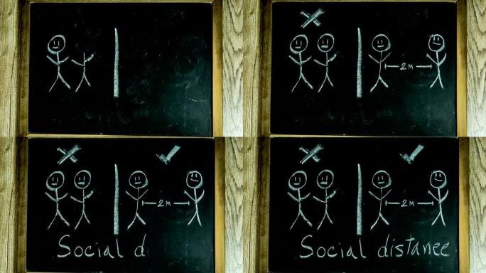 停止在黑板上的电影社交距离标志
