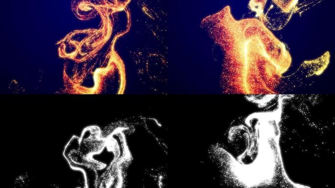 3d渲染的魔法火热的金色火花闪闪发光，在粘性液体中旋转，在灯光下闪烁着色彩。4k粒子背景像石油中的五