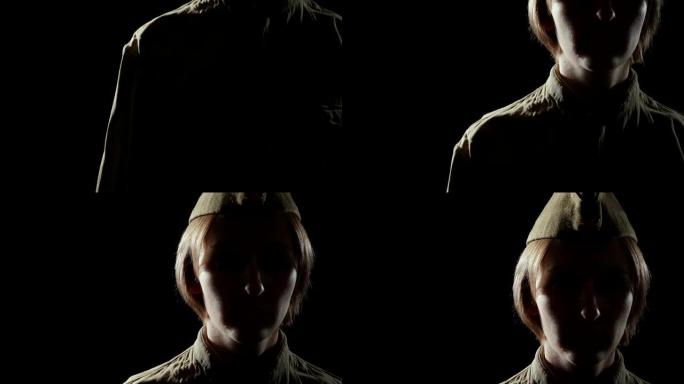 一个穿着苏联制服的女人在阴影里的视频