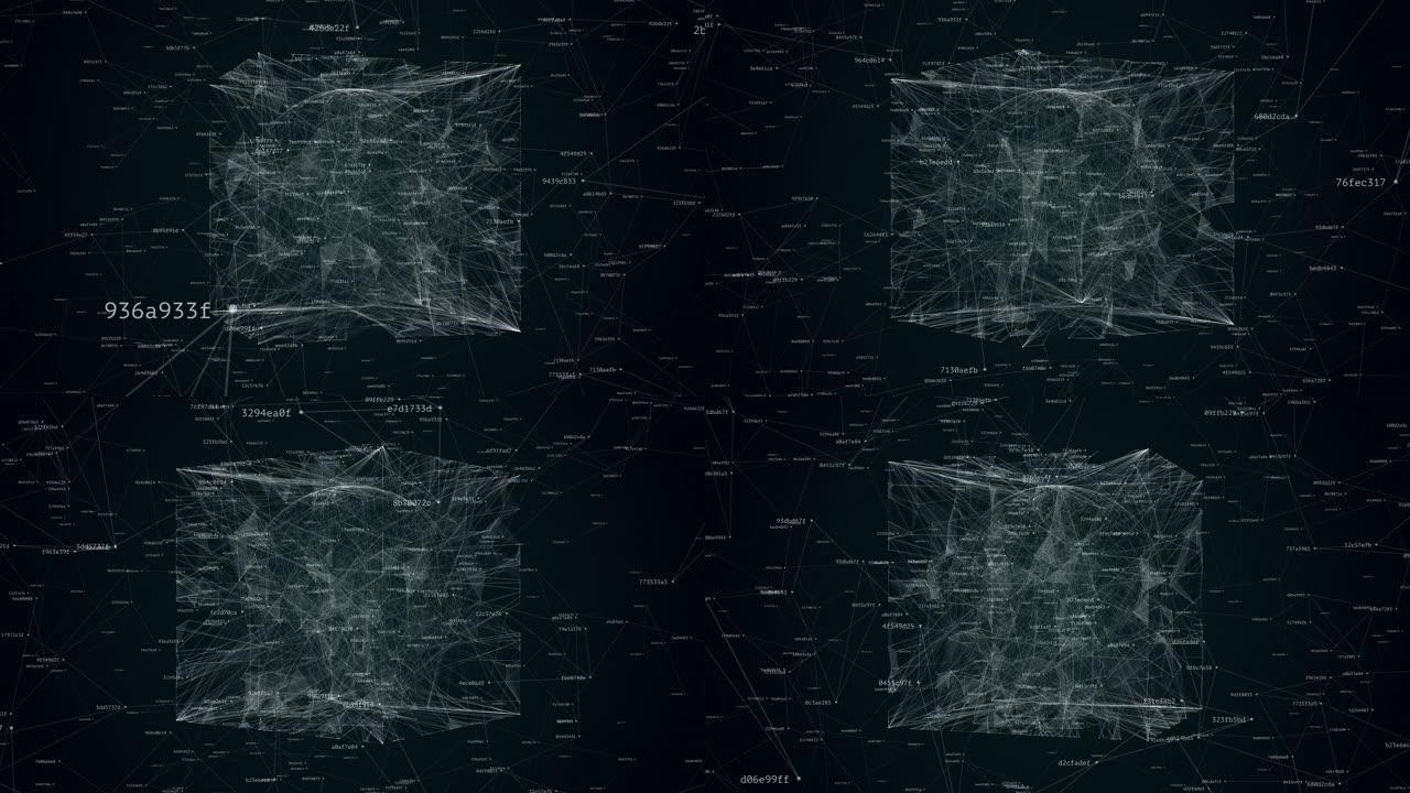 几何混沌、数字噪声抽象动画、线球和立方体形状
