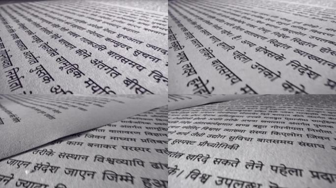 一本打开的书的页面上的印度教文字