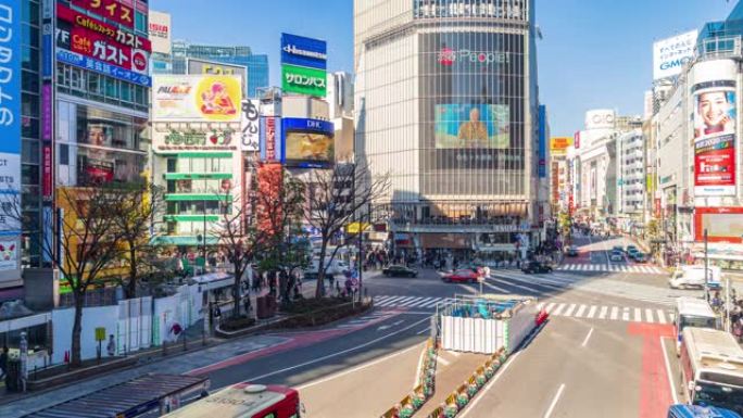 日本东京与乌鸦的涩谷过境时间流逝