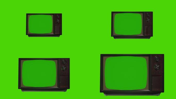 绿屏变焦老式电视。80年代绿屏电视