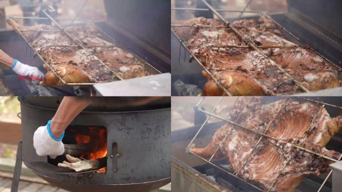 野炊生火做饭烤全羊