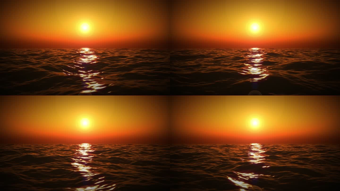 大海落日暖色海洋红色波浪夕阳