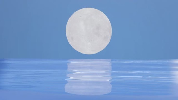 碧蓝水面上的大满月，无缝循环4k背景