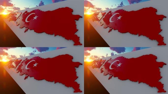 土耳其地图在户外带有国旗背景