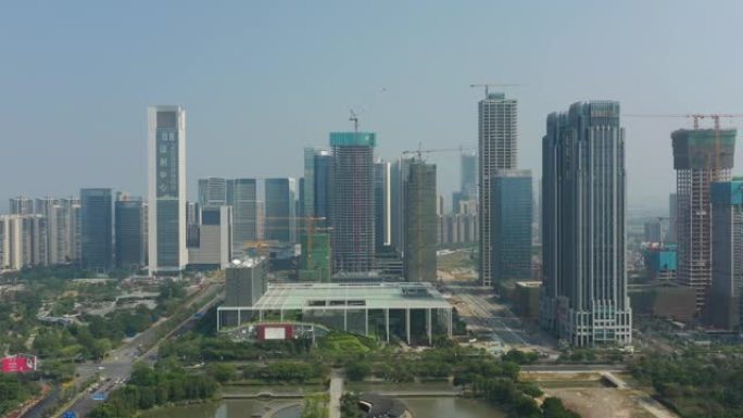 夏季佛山市交通街道市中心区域空中全景4k中国