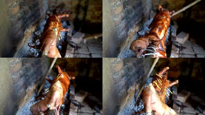 猪在吐口水上烤