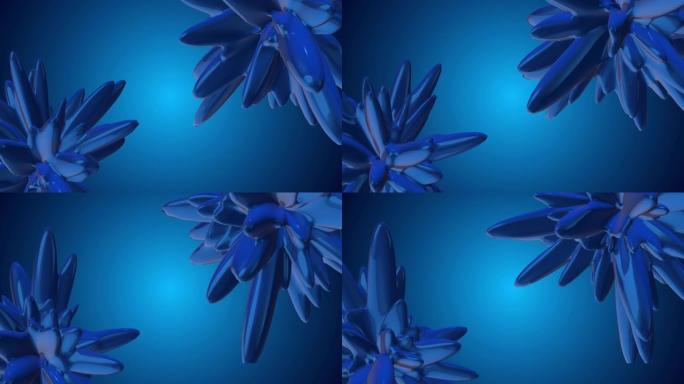 随机改变形状的蓝色物体的动画3d插图。用作设计的背景