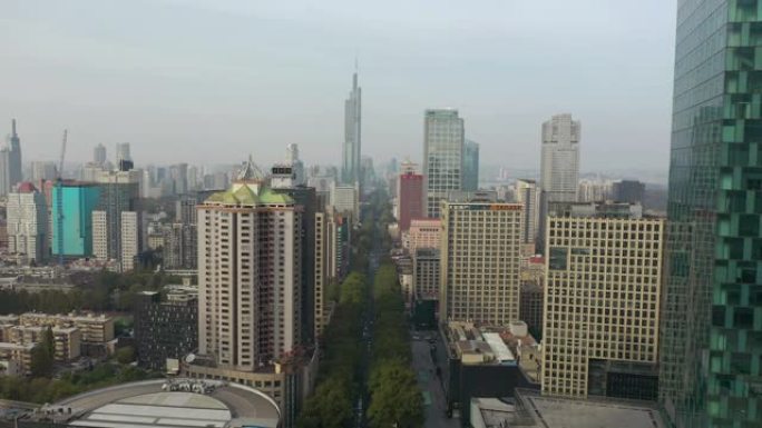 南京市中心晴天交通街塔景空中全景4k中国