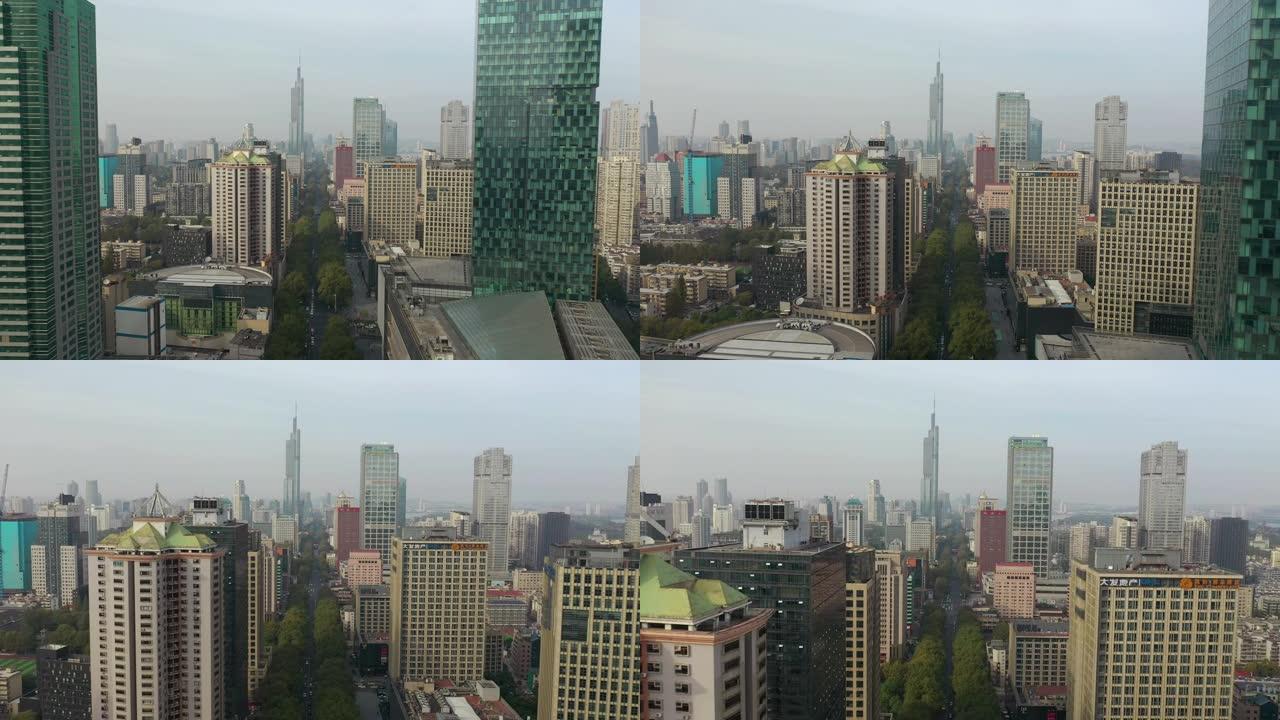南京市中心晴天交通街塔景空中全景4k中国