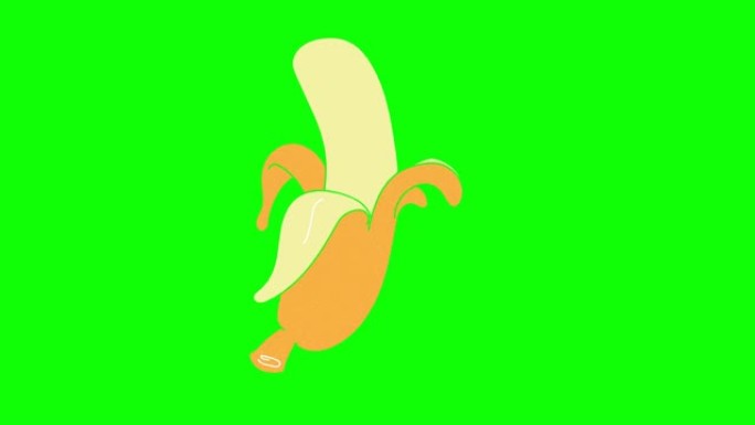 香蕉手绘绿色屏幕。浮动循环动画