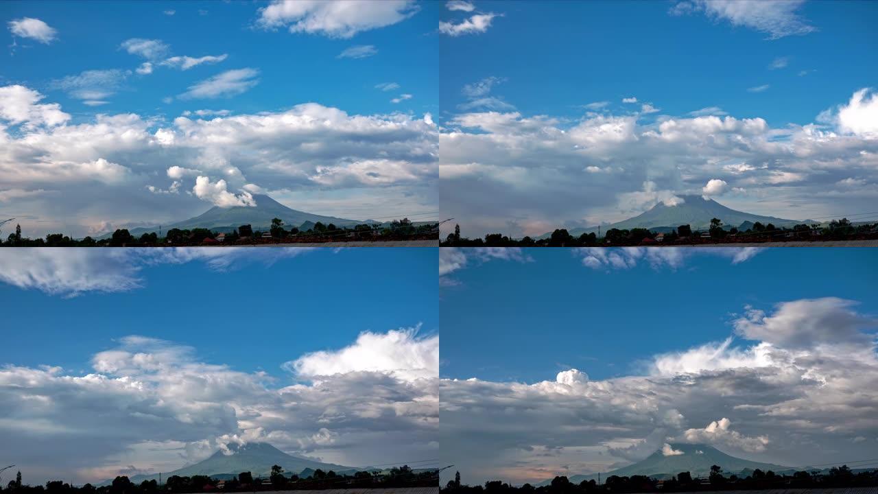 尼拉贡戈火山蒸汽和气体羽流时间在日落之前