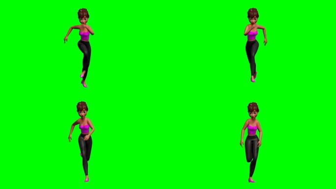 绿色屏幕上3D跑步女人的循环侧视图