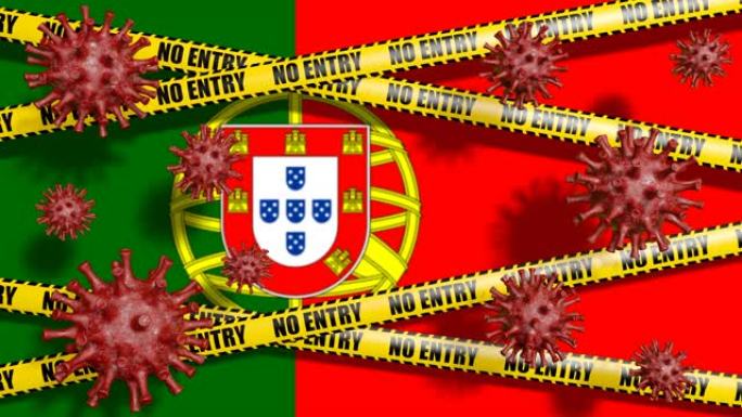 葡萄牙国旗和禁止进入标志。冠状病毒背景