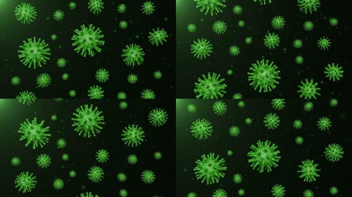 黑色背景上的绿色新型冠状病毒肺炎冠状病毒
