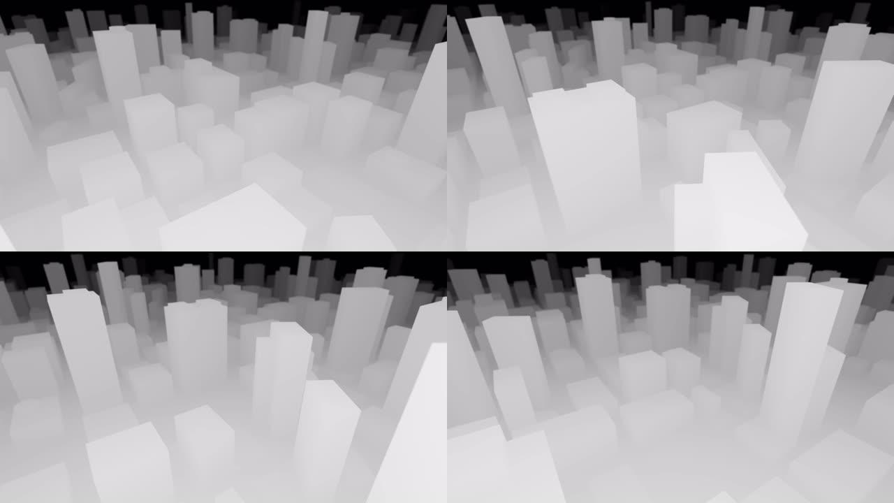 3D城市地图黑白飞翔回望
