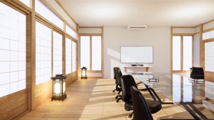 办公商务-漂亮的日本会议室和会议桌，现代风格。3D渲染