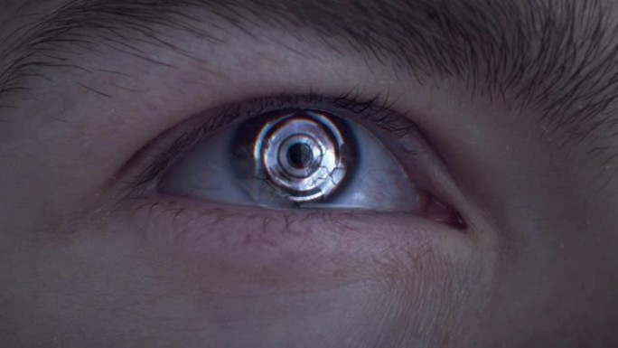 人眼扫描技术界面动画极大微距人眼人机合并。未来主义数字接口。数字人眼扫描。未来数字人眼概念，4k。