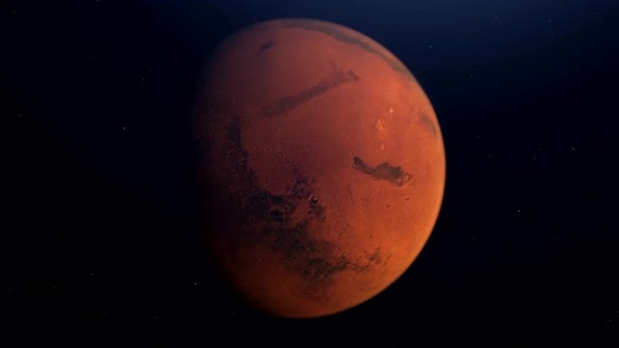 火星在太空中，有被照亮的陨石坑和火星山脉
