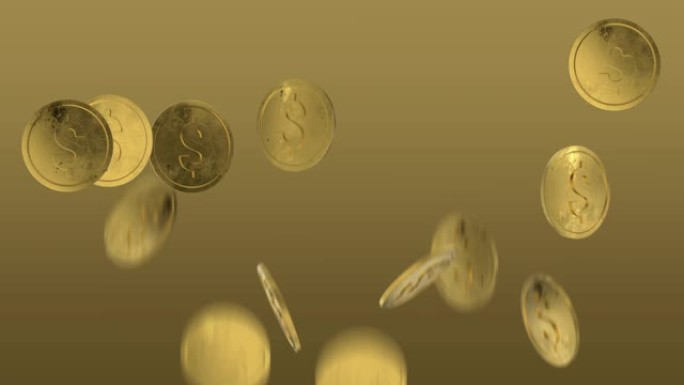 金色和超现实的美元硬币。从下往上跳。大号