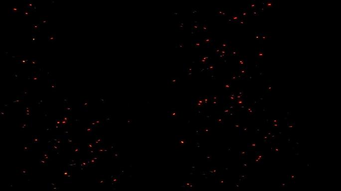 现实的飞火火花隔离在黑色背景上。明亮的动态尘埃颗粒在慢动作。数字3d动画。