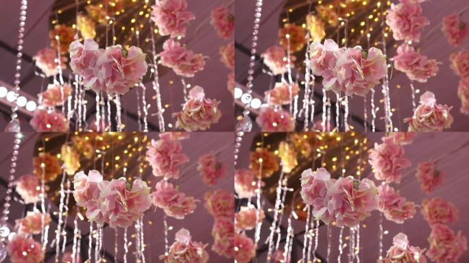 装饰玫瑰和灯泡花环粉色风格豪华派对装饰