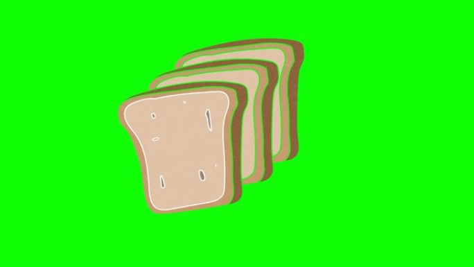 面包手绘绿屏。浮动循环动画